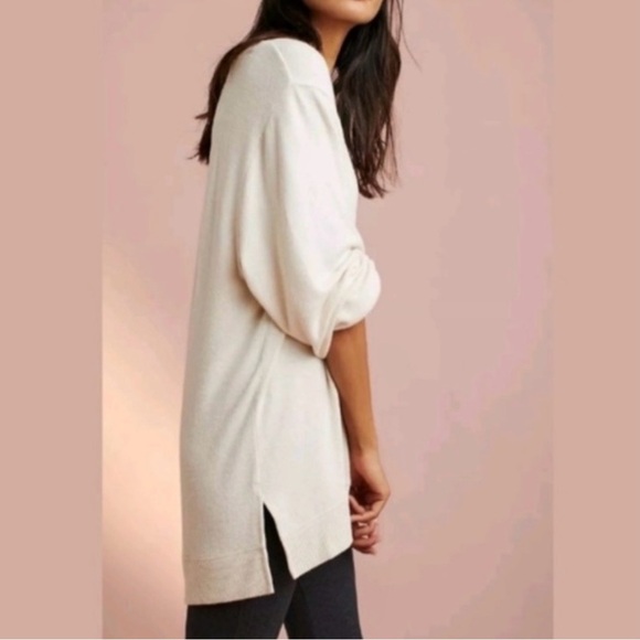 Anthropologie Cream V Neck Long Sleeve Fleece Sweater L - Picture 2 of 13